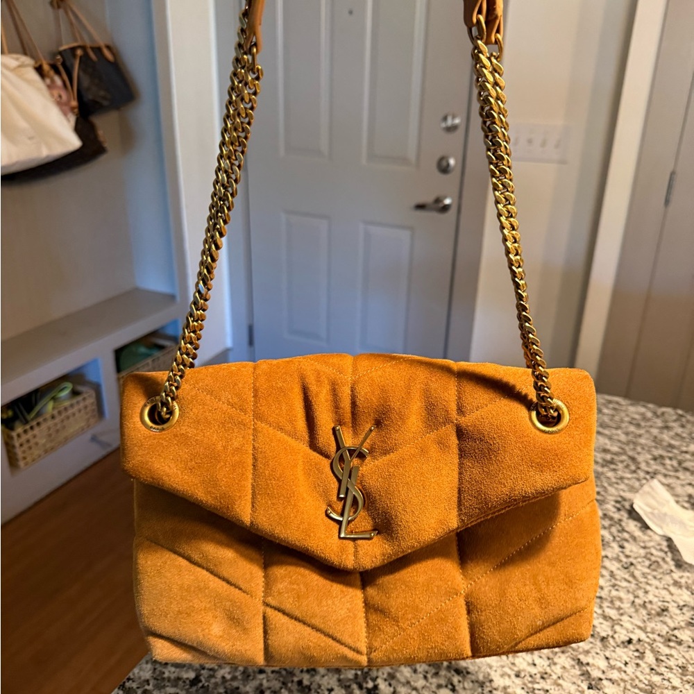 Yves Saint Laurent Gold Suede Chain Shoulder Bag